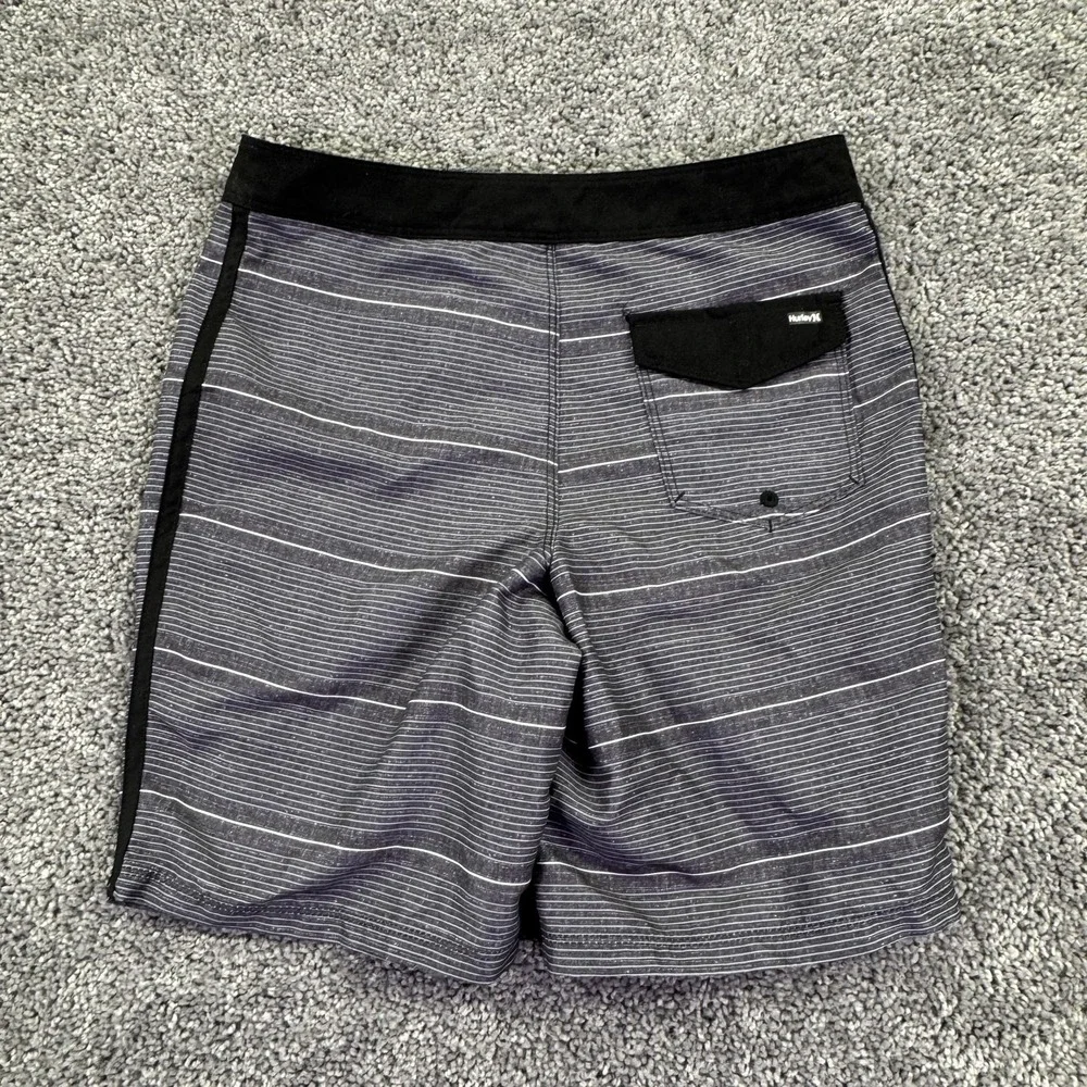 Hurley Board Shorts Boys 12 Gray Striped Swim Trunks Drawstring Surf Beach